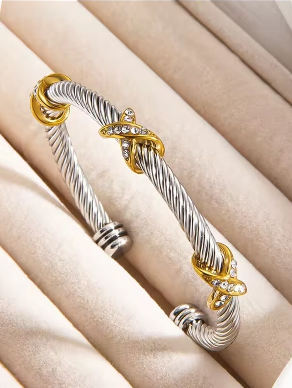 Two-Tone Gold & Silver Twisted Cable Cuff Bracelet